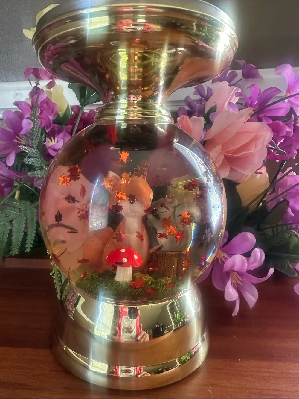 BATH & BODY WORKS WOODLAND FOREST FOX WATER GLOBE PEDESTAL 3 WICK CANDLEHOLDER